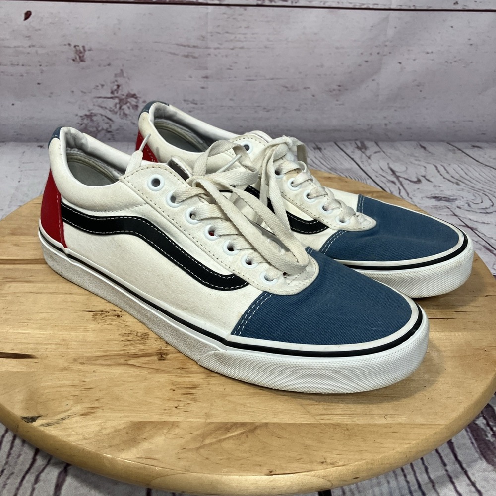 Vans Old Skool Colorblock Sneakers Cream‎ Blue Red Mens Size 8.5 Lace Up